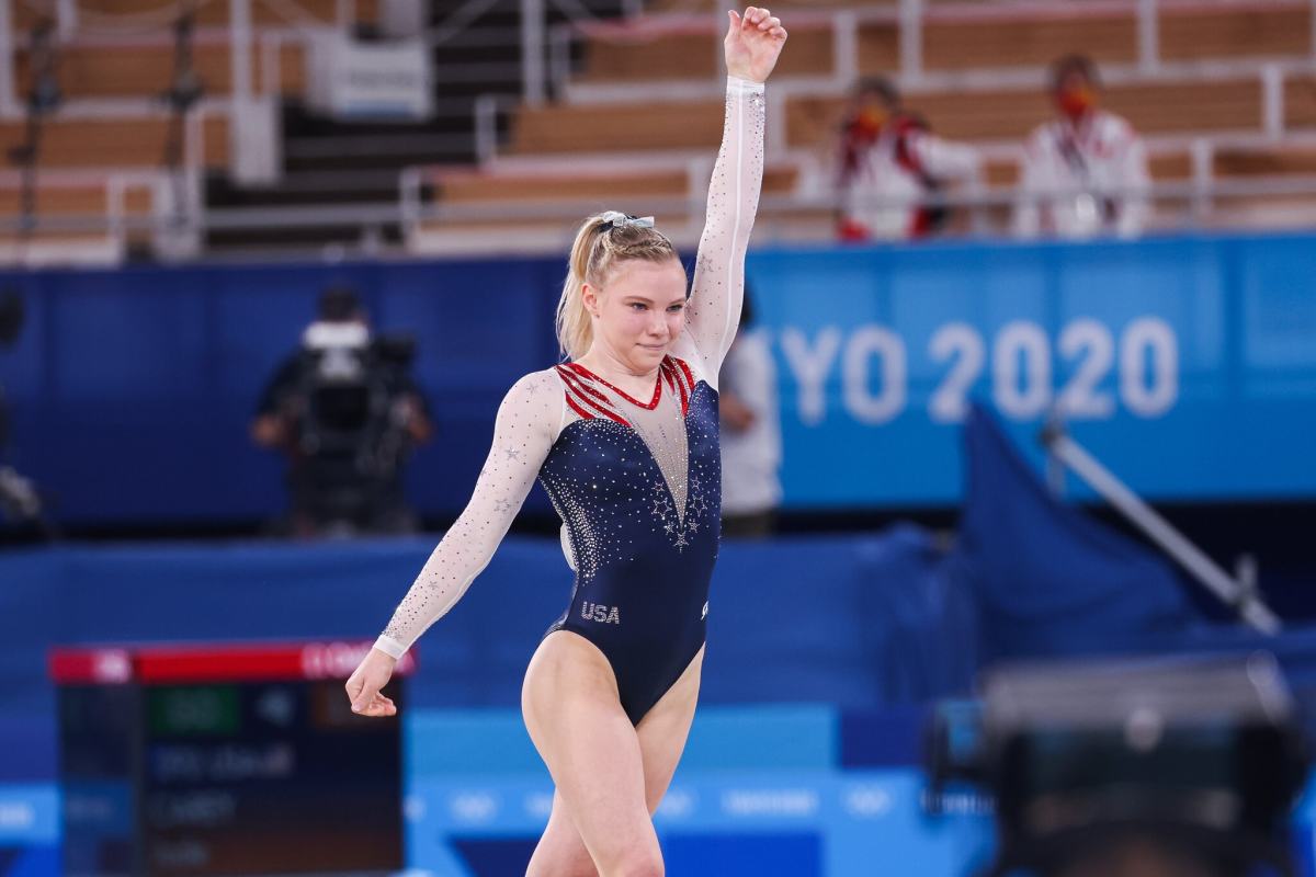 Jade Carey of the United States wins the floor exercise gold.