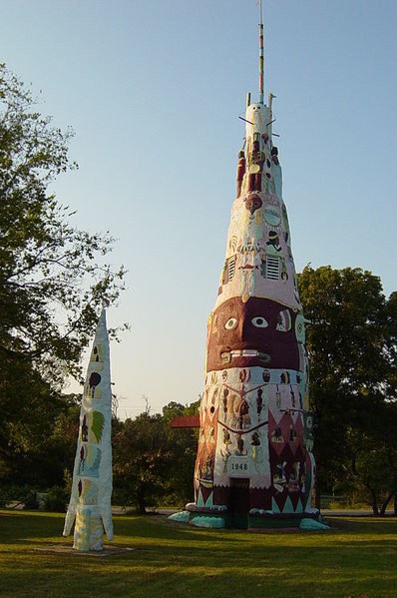 Ed Galloway's Totem Pole Park is located near U.S. Route 66 in Foyil, Oklahoma.