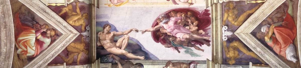 Depicted here is the 6th bay of Sistine Chapel ceiling by Michelangelo. It's a timeless piece of religious artwork that, by today's censorship standards, is inappropriate. 