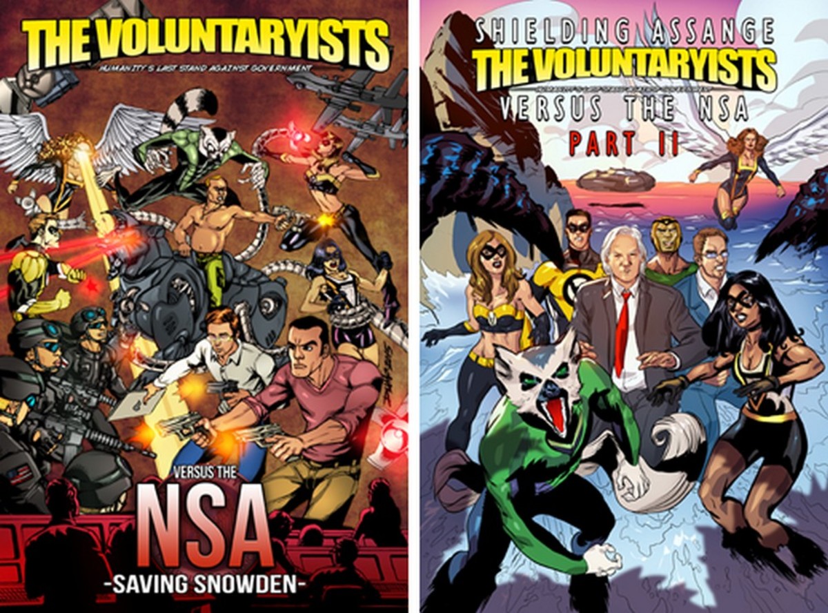 Two earlier Sherman comics, "The Voluntaryists Versus the NSA" took on two controversial subjects: "Saving Snowden" and "Shielding Assange.