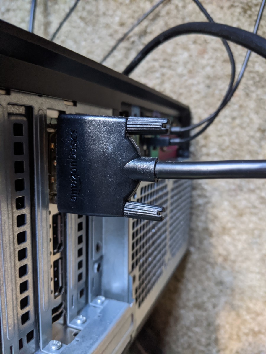 DVI connection on back of computer in NVDIA controller.