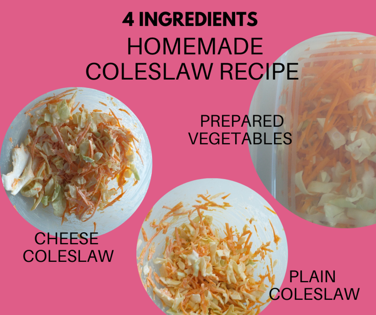 Homemade coleslaw recipe with four ingredients.