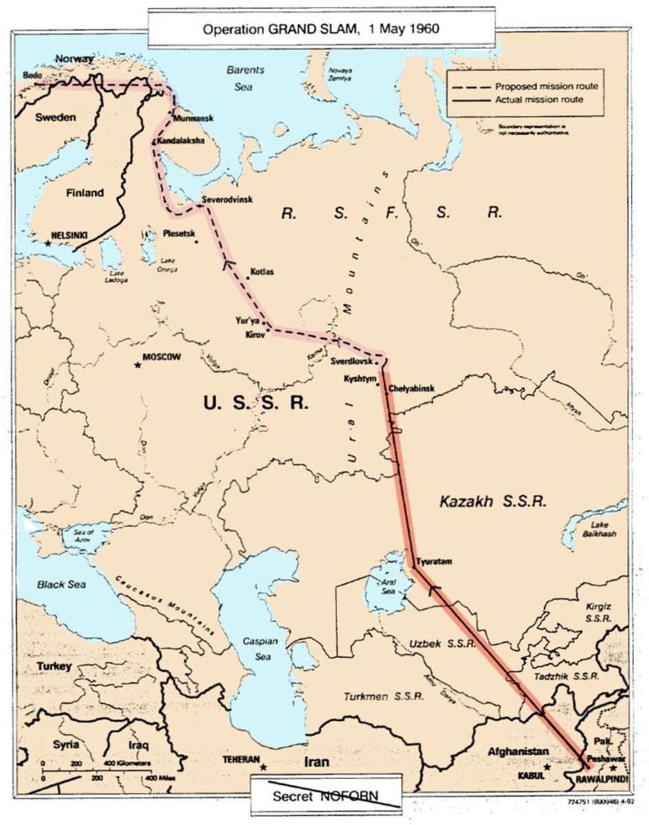Flight path of the May 1, 1960, U-2 flight over Russia.