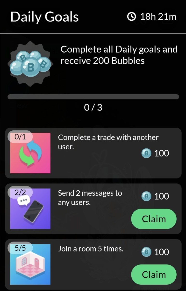 Completing daily goals is an easy way to earn Bubbles in Highrise!
