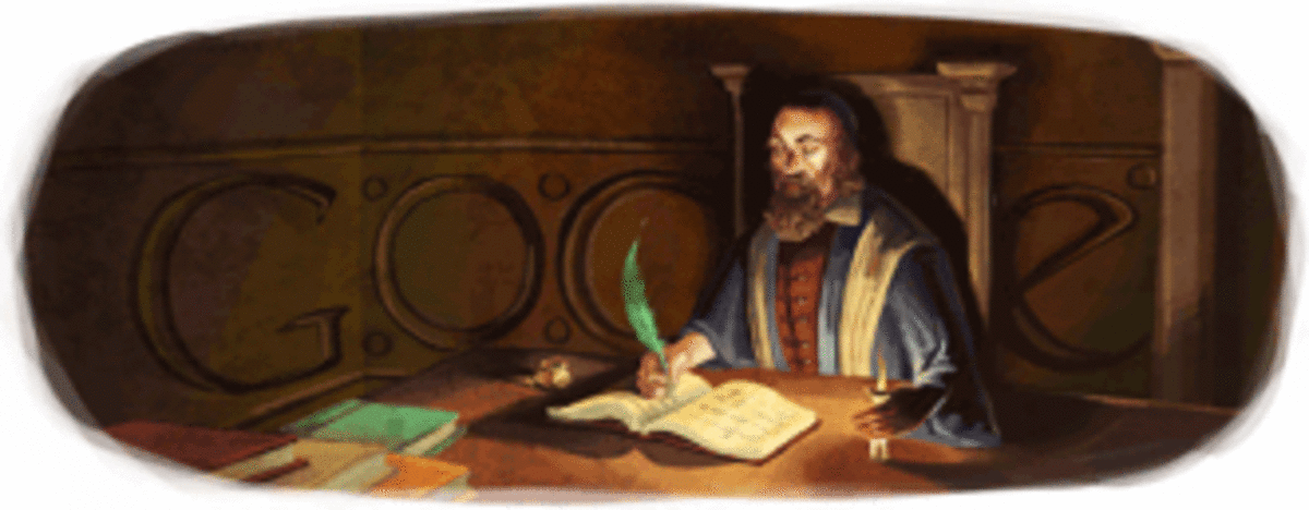 Google doodle celebrating Mar 28, 2010     Jan Amos Komensky's 418th Birthday - (Czech Republic, Slovakia) 