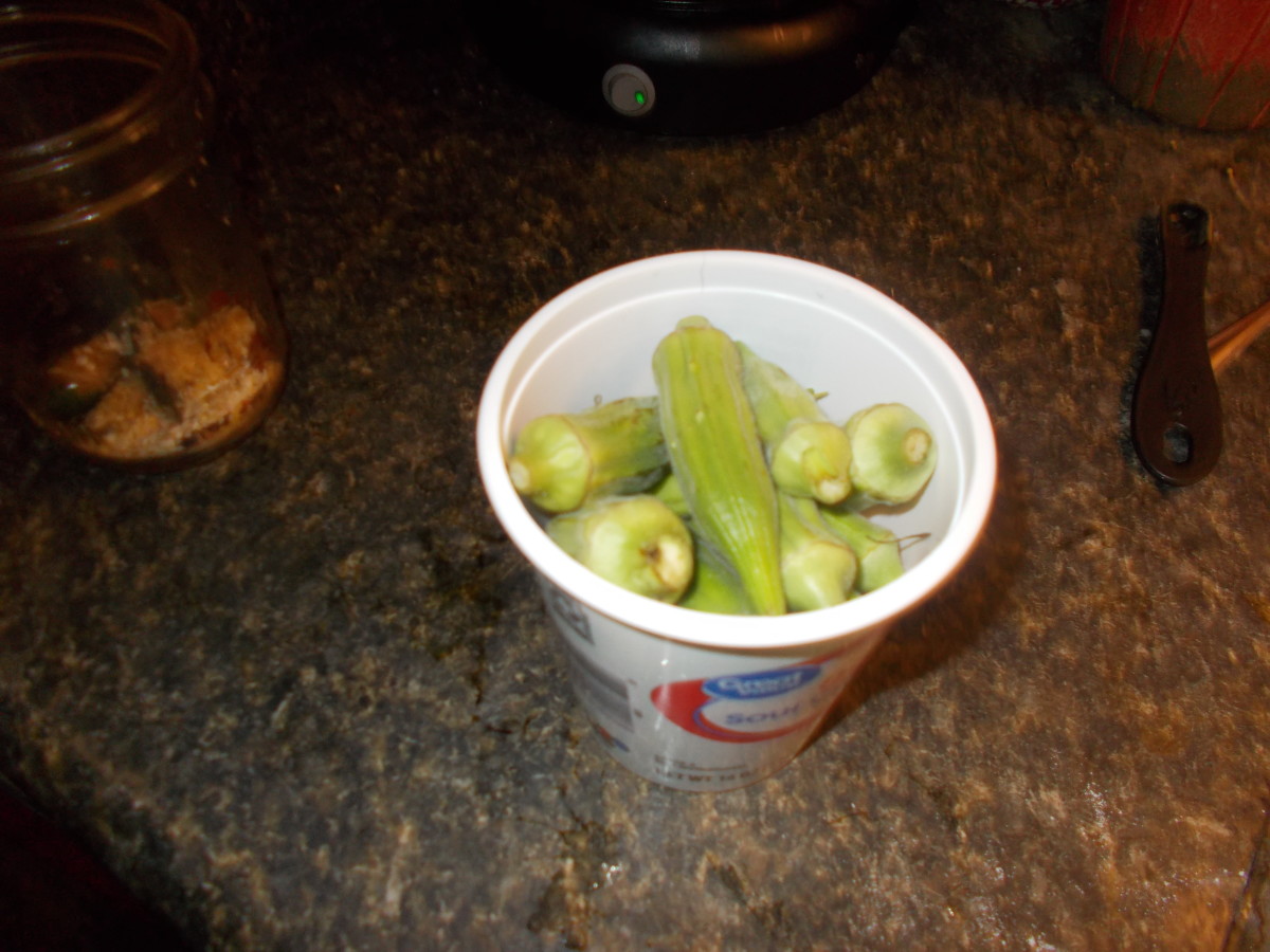 Start with about one pint of small okra pods.