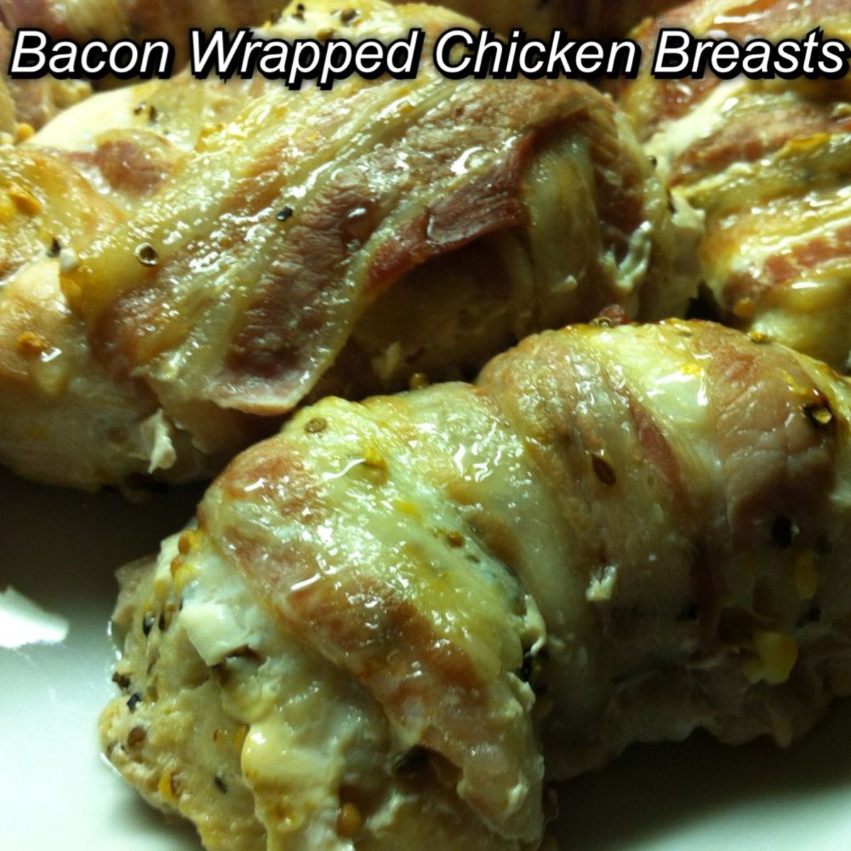 Boneless chicken breasts wrapped in bacon