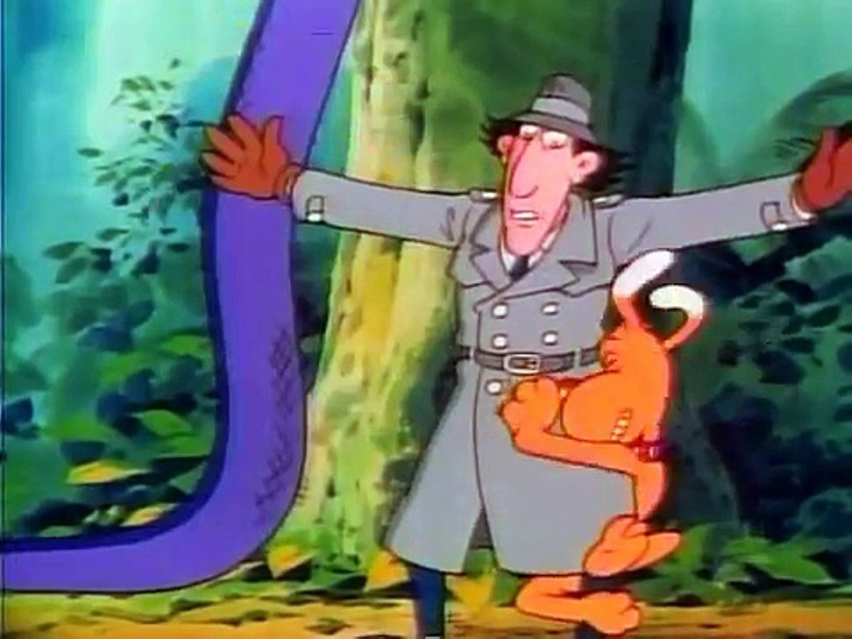 Inspector Gadget is near what he thinks is a vine but it is actually a snake. 