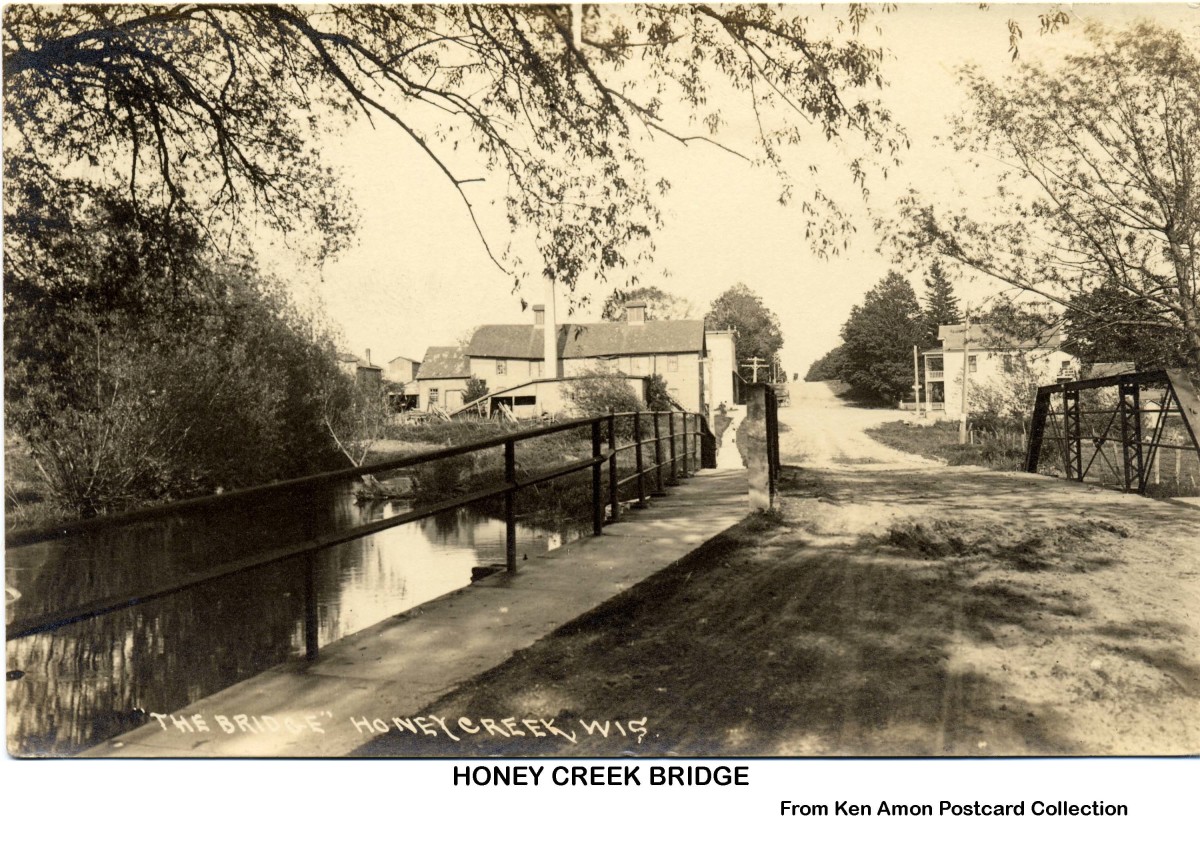 Honey Creek Bridge Looking East.  The School is on the Right at the Top of the Picture.