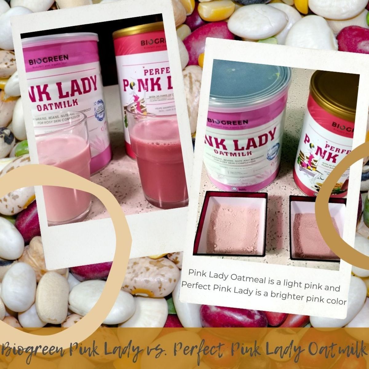 Biogreen Pink Lady Oatmilk is a lighter pink and Perfect Pink Lady Oatmilk is a brighter pink in color