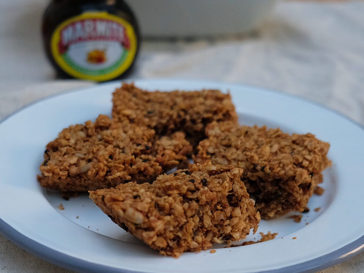 Vegan flapjack recipe with Marmite and peanut butter