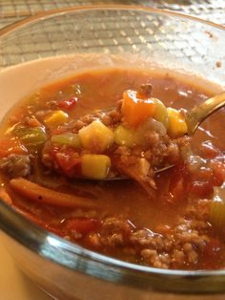 So here is a nice soup that is really like a beef stew but it is very diabetic friendly it’s a Kansas City Steak Soup that my father really loves and if you have someone who is diabetic and love stews they will love it too.