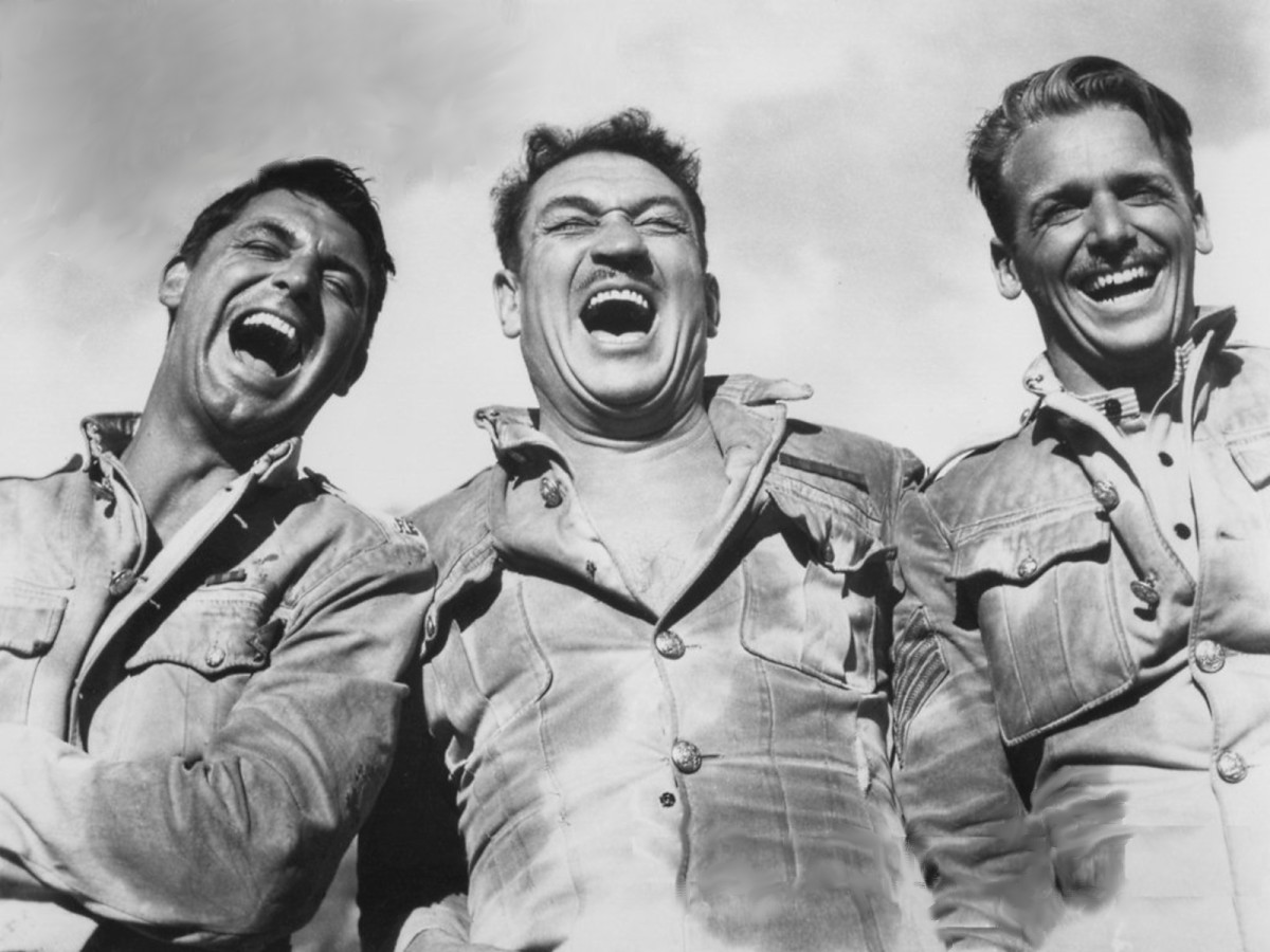 Cary Grant, Victor McLaglen, Douglas Fairbanks Jr. in character as 19th Century British soldiers in "Gunga Din," in my opinion the best movie in perhaps the greatest movie year ever.