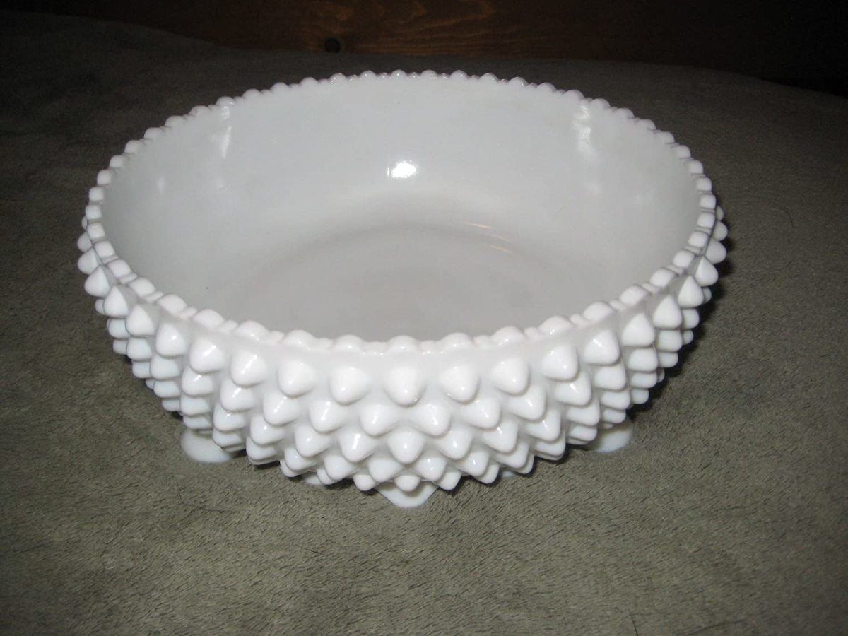 Vintage Fenton Hobnail Footed Milk Glass 8x4 Inch Bowl Compote