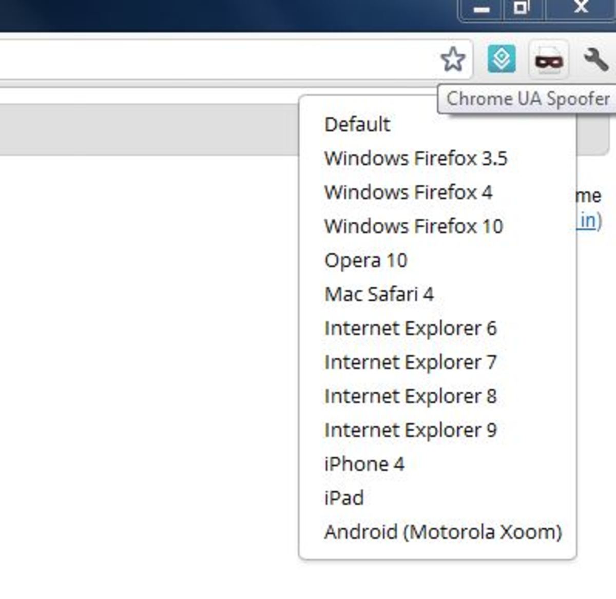 selecting user agent as iPhone4 in chrome extension