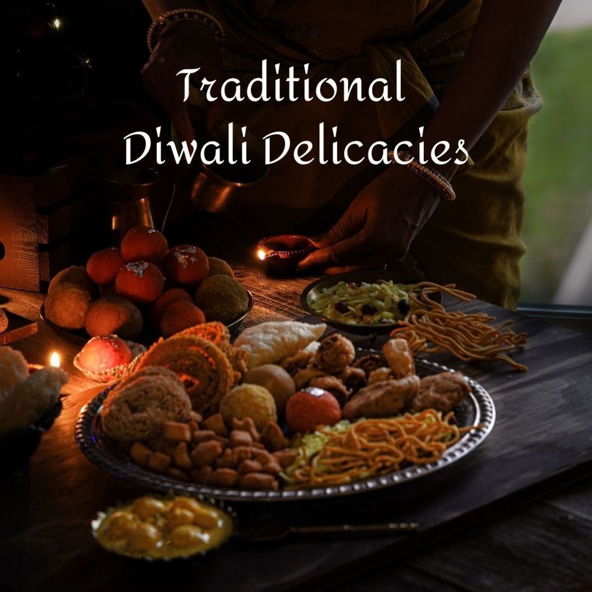 Diwali sweets and crisp and crunchy snacks for the Diwali celebration.