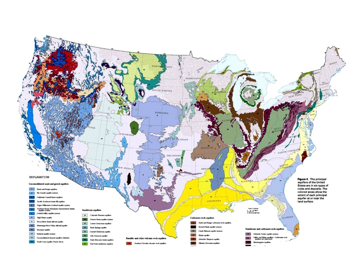 A map of the major aquifers of the United States.