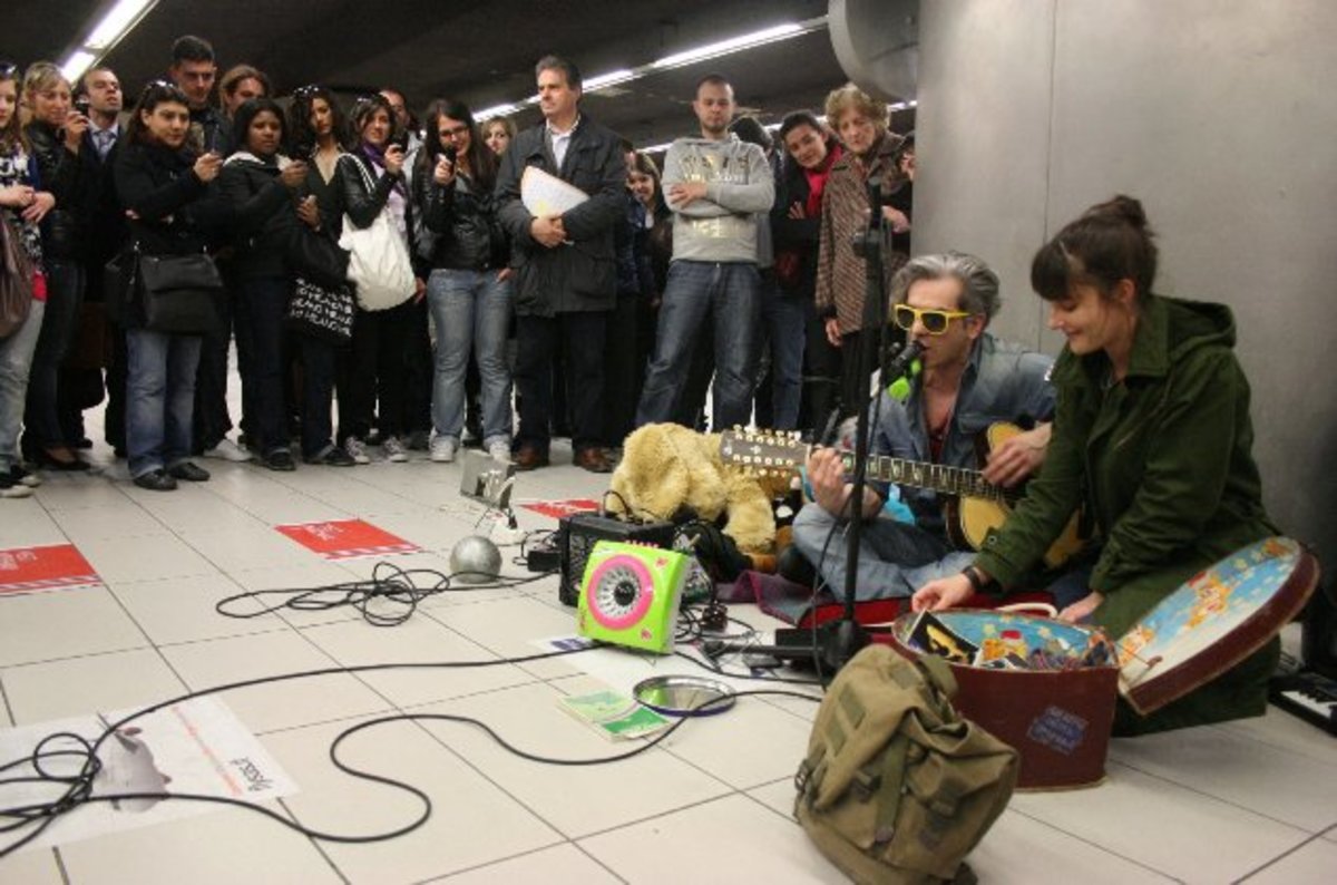 Things to see in Milan in Italy. The buskers on the Metro