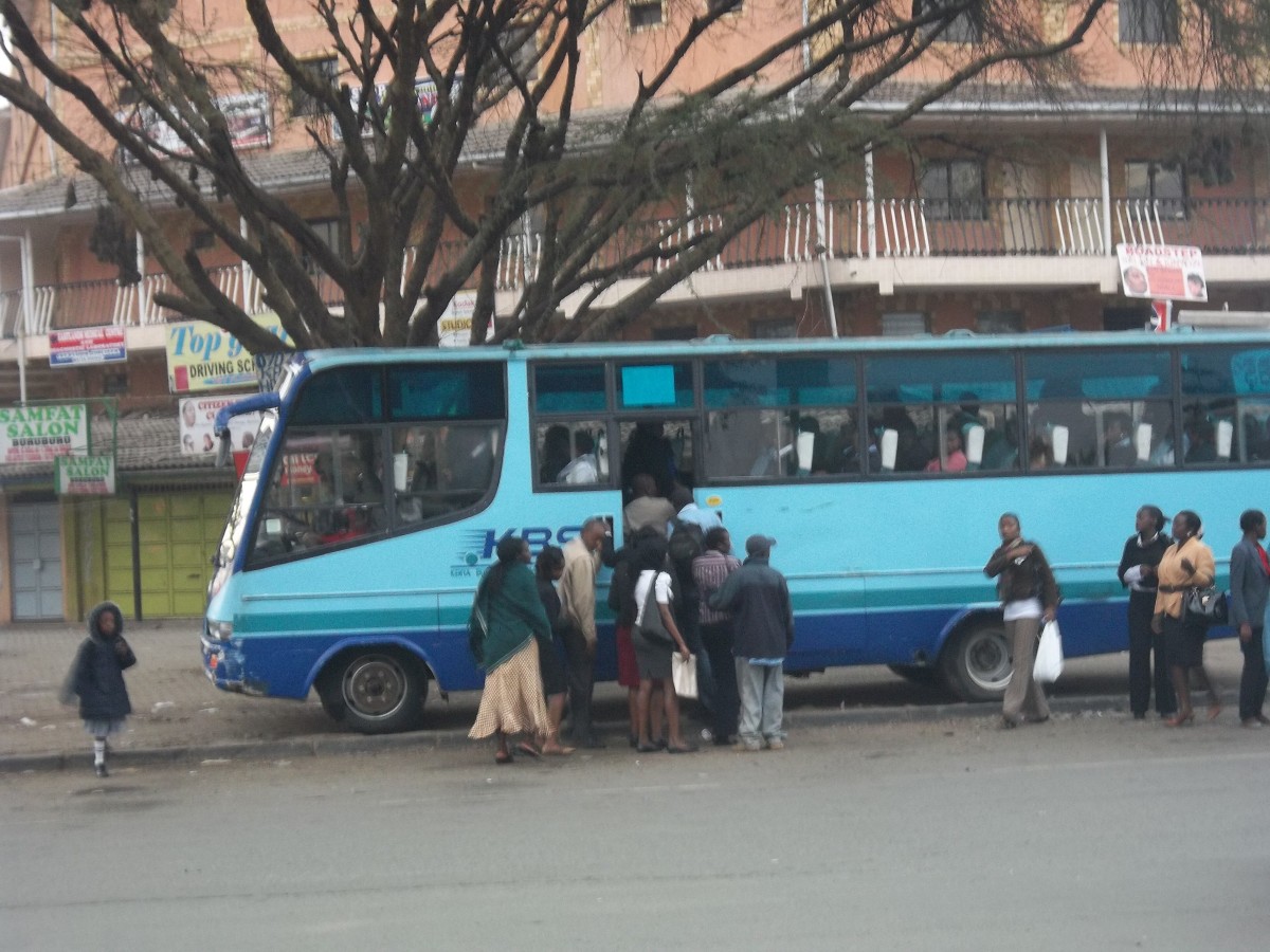 getting into a KBS service bus at Buruburu, Nairobi