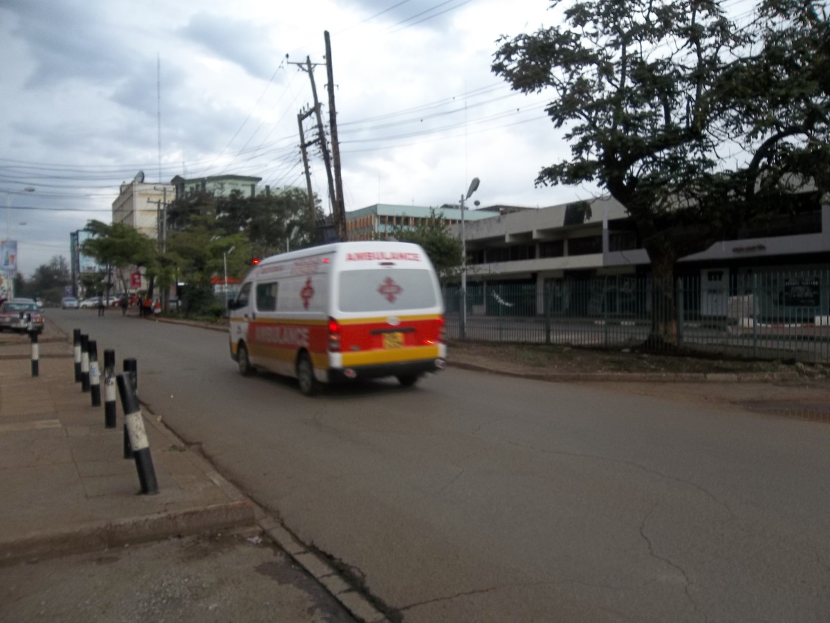 An ambulance rushing to the scene of the Westgate terror attack on the afternoon of 21st September 2013.