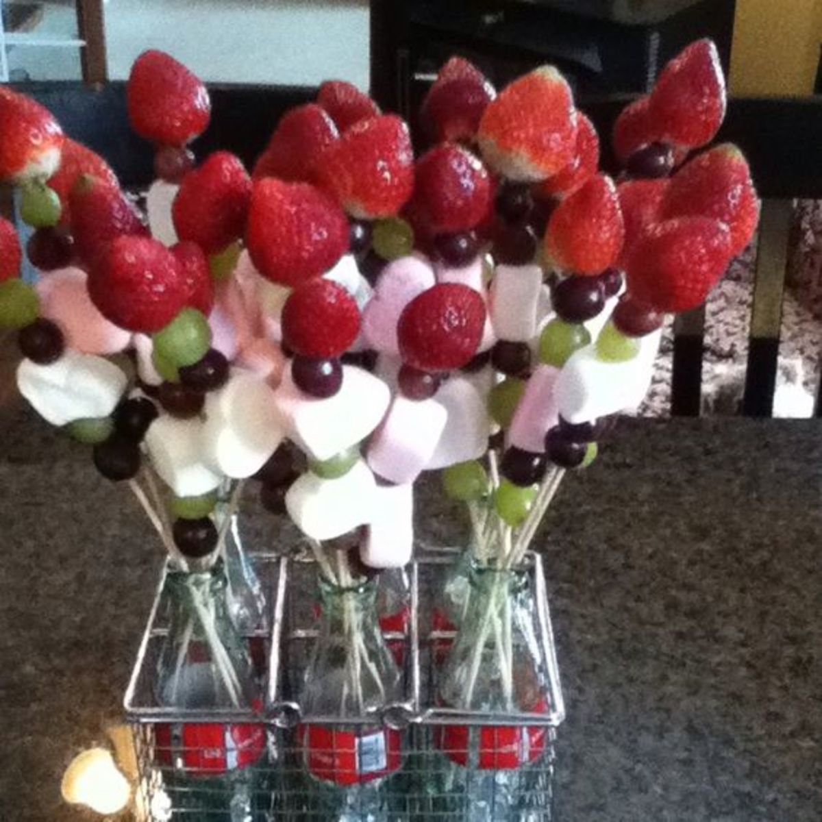 Valentine fruit kabobs. Use heart shaped marsh mellows in between.