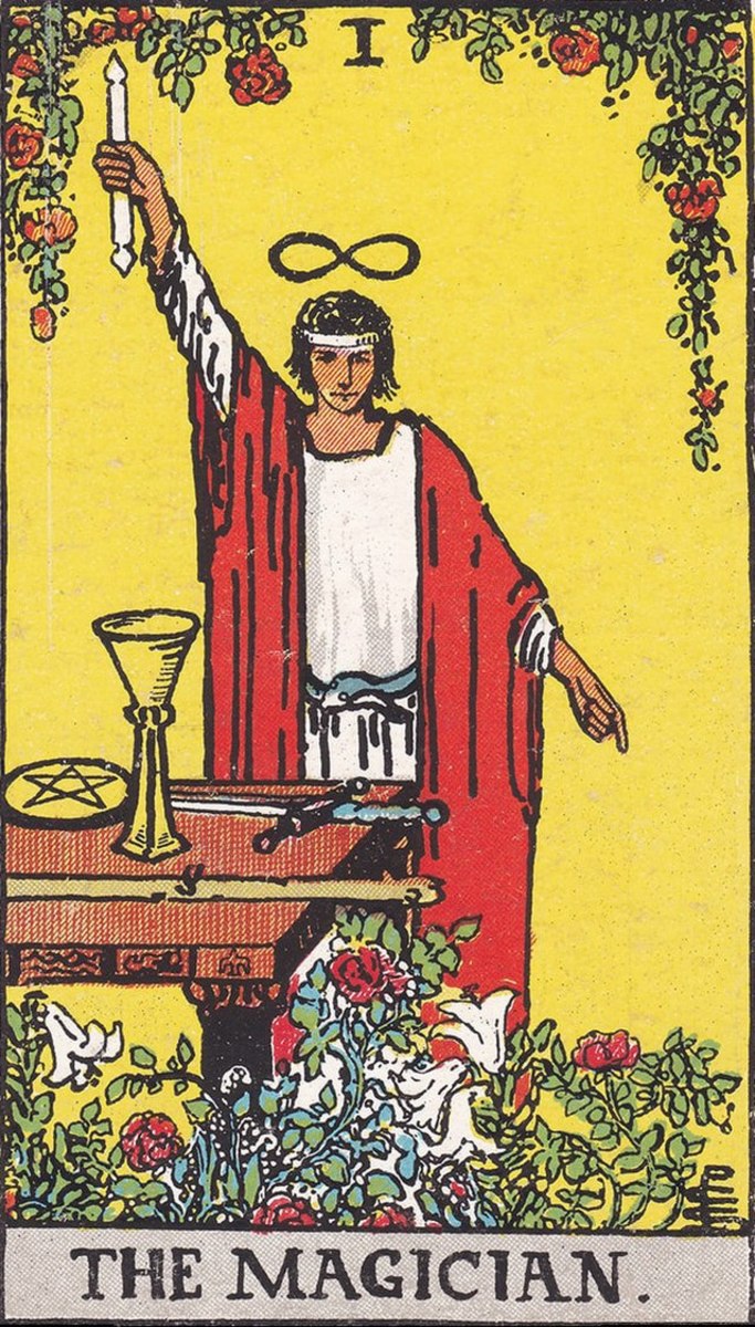The Magician card seeks to give clarity to the Fool. This card awakens people to their journey.