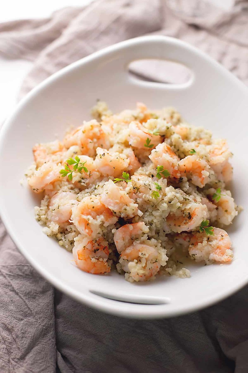 Cauliflower Rice With Shrimp, Butter, and Garlic