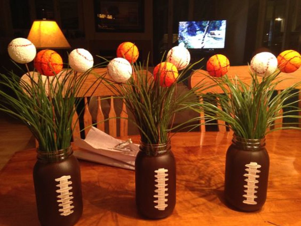 Mason jars painted as footballs