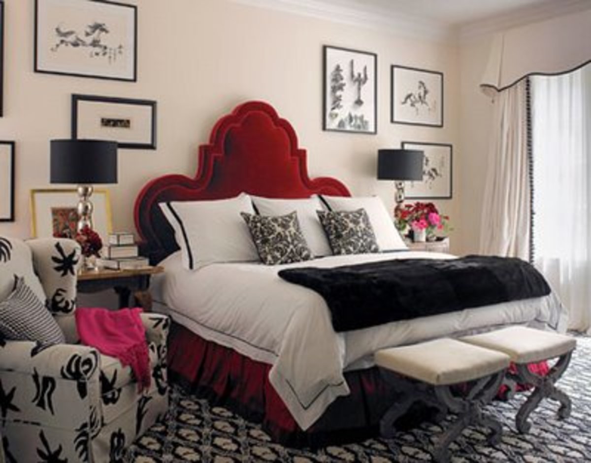 Does it get any sexier than this??  I am so into velvet right now (which is what this headboard is covered in).  The rest of the room is B&W which really lets the headboard stand out as  the star and keeps the room from becoming too fussy.