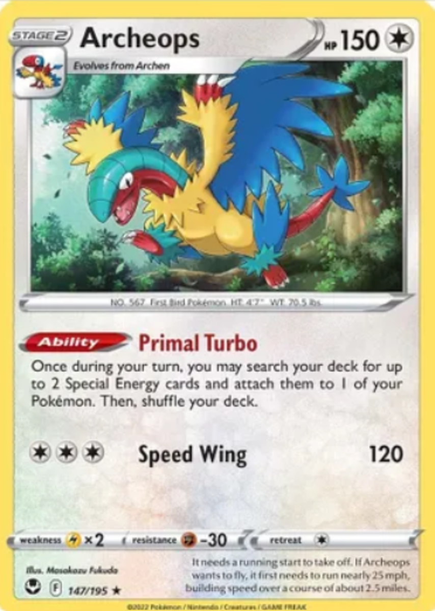 Archeops's Primal Turbo will help you attack with Lugia VSTAR quickly, surprising your opponent as early as turn three!
