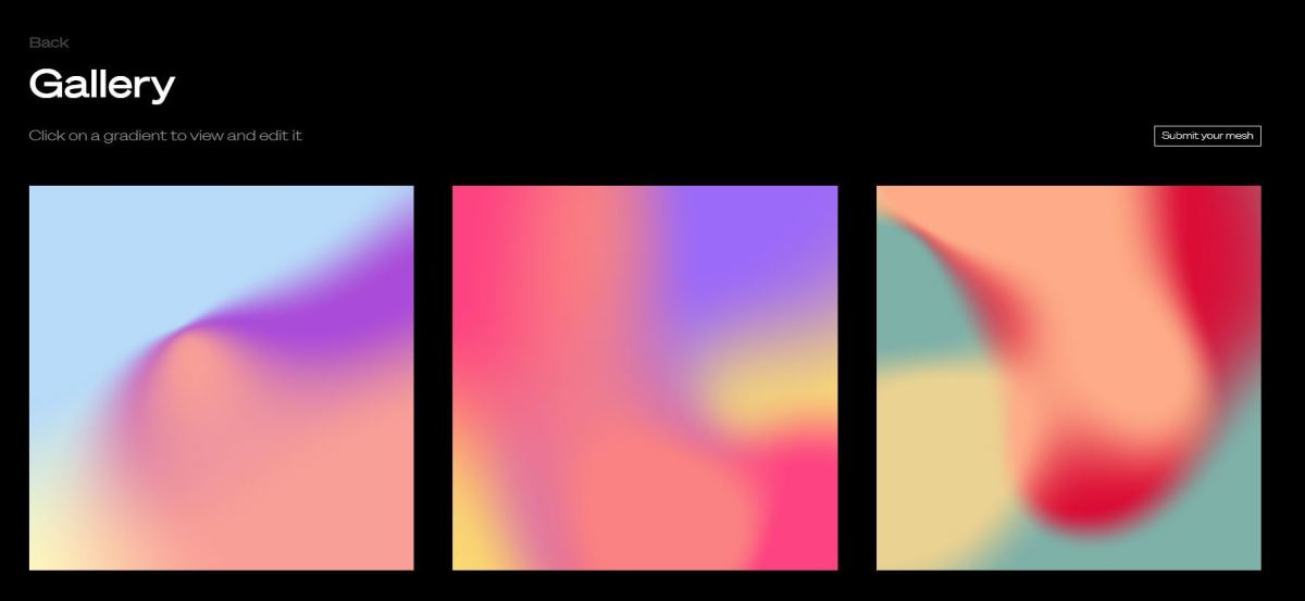 Some examples of mesh gradients create with this tool.