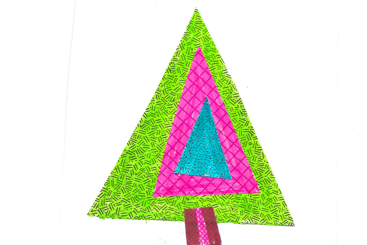 Layer several different sizes of triangles inside each other for this type of tree.