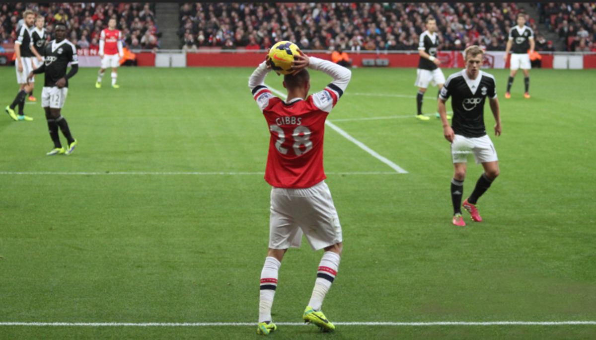 Kieran Gibbs takes a throw-in for Arsenal