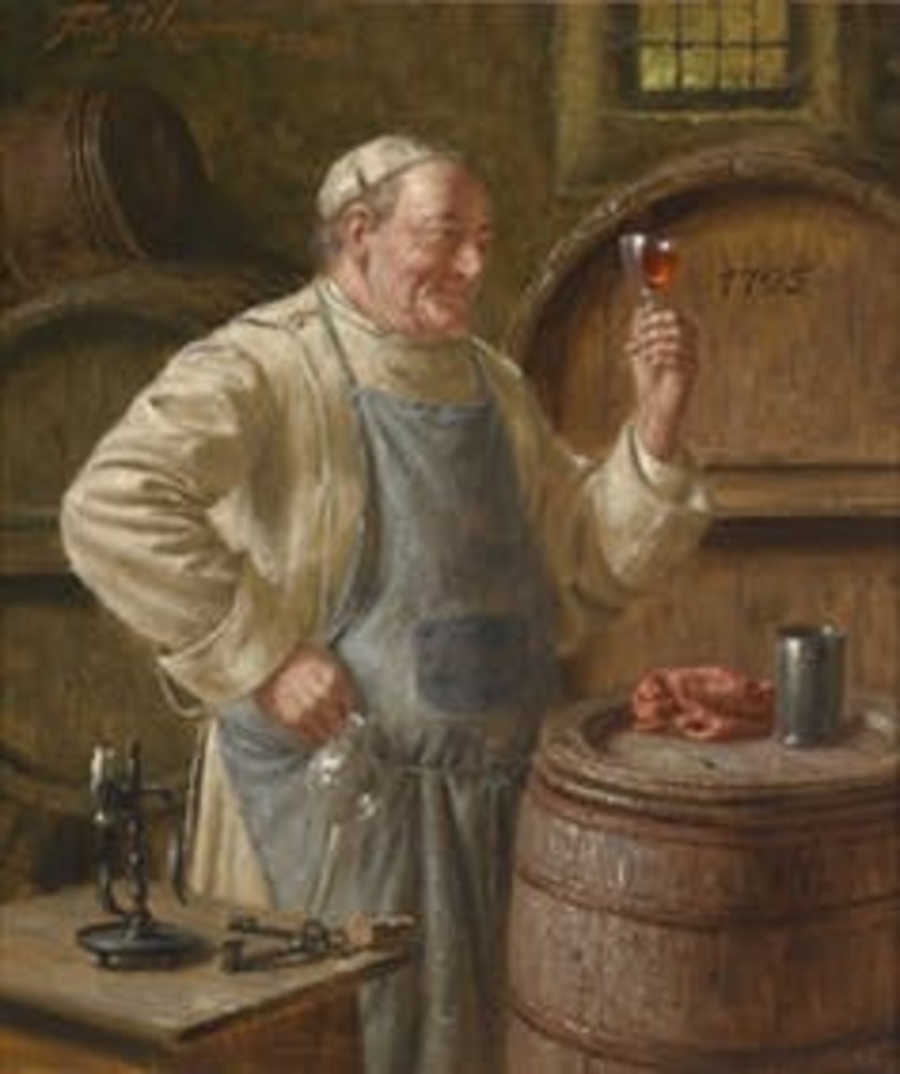 A medieval monk appreciating well-made brandy