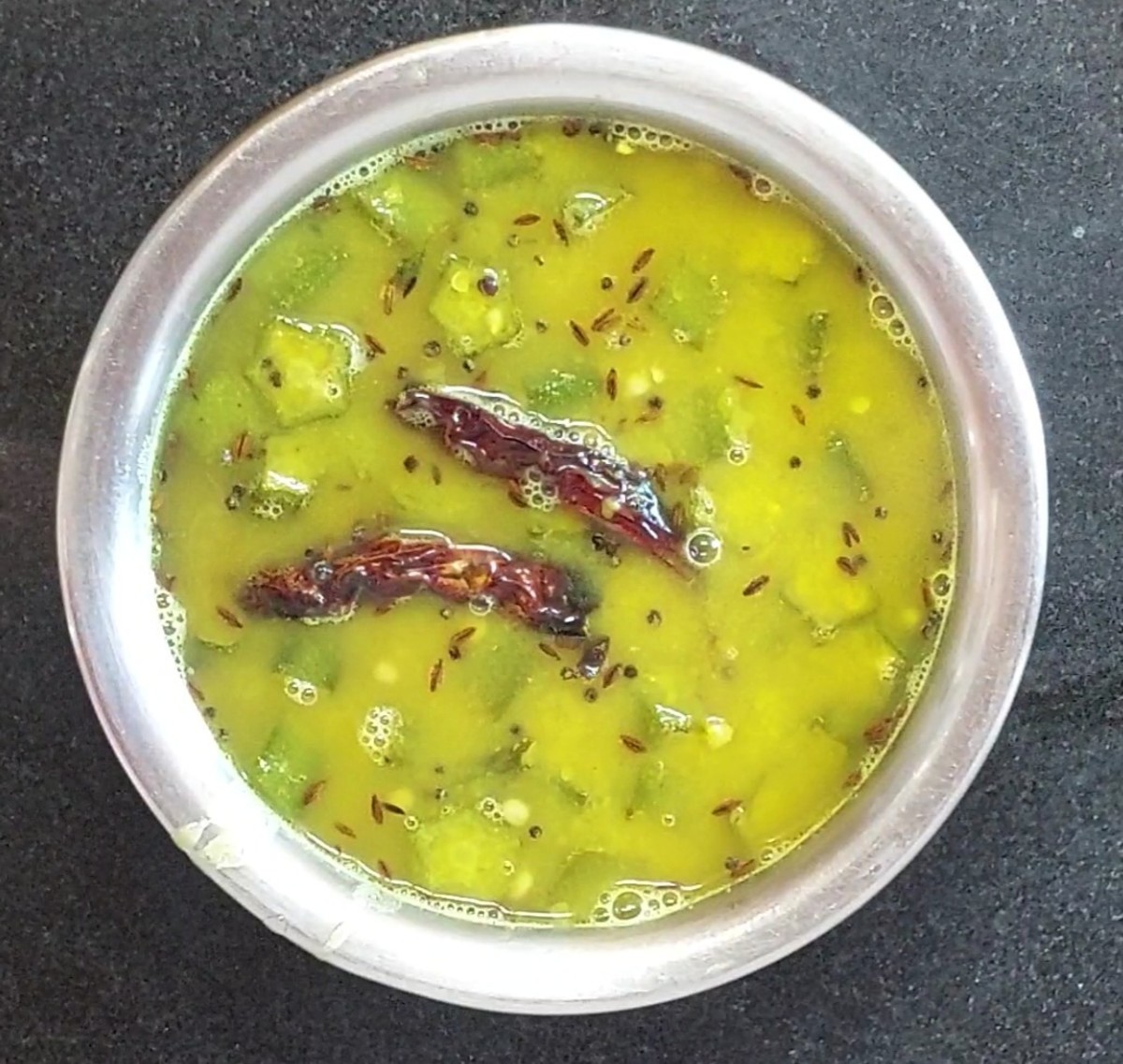 Tasty and flavorful ladies finger dal is ready to serve. Serve hot with rice or dosa and enjoy.
