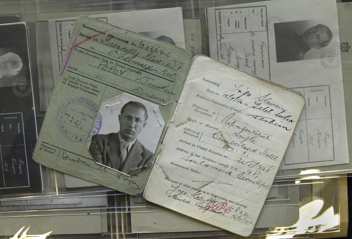 A Certificate of Registration for Yugoslavian spy Duskov Popov known as double agent Tricycle, released by the Public Records Office along with other documents.