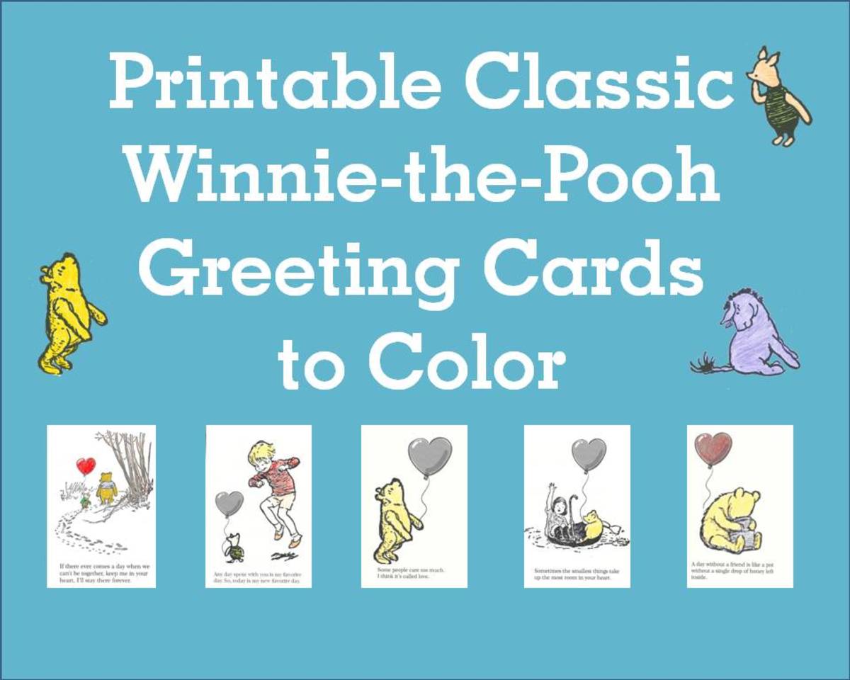 Printable Classic Winnie-the-Pooh Friendship Greeting Cards to Color