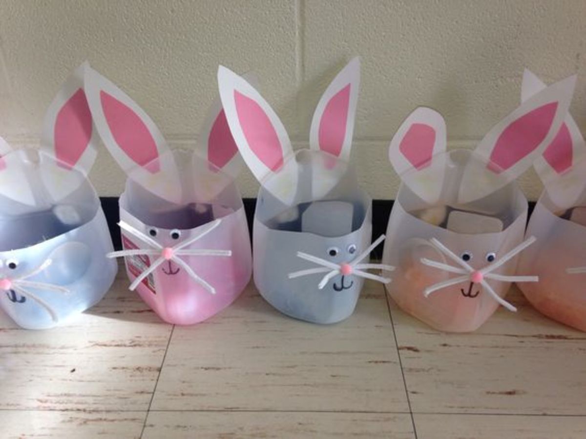 Bunny Easter baskets made from milk jugs