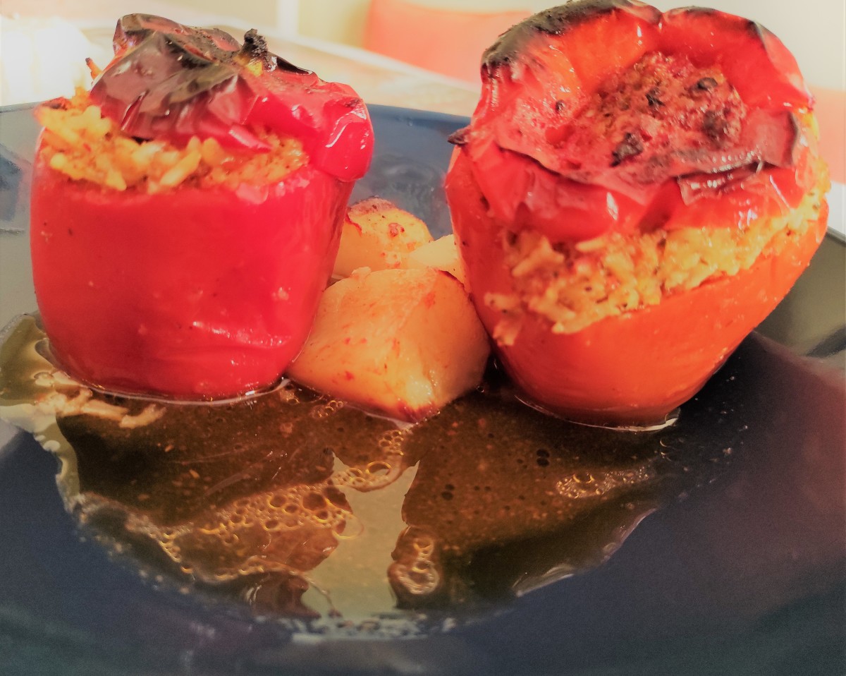Vegan Staffed Tomatoes & Bell Peppers (Greek Yemista)