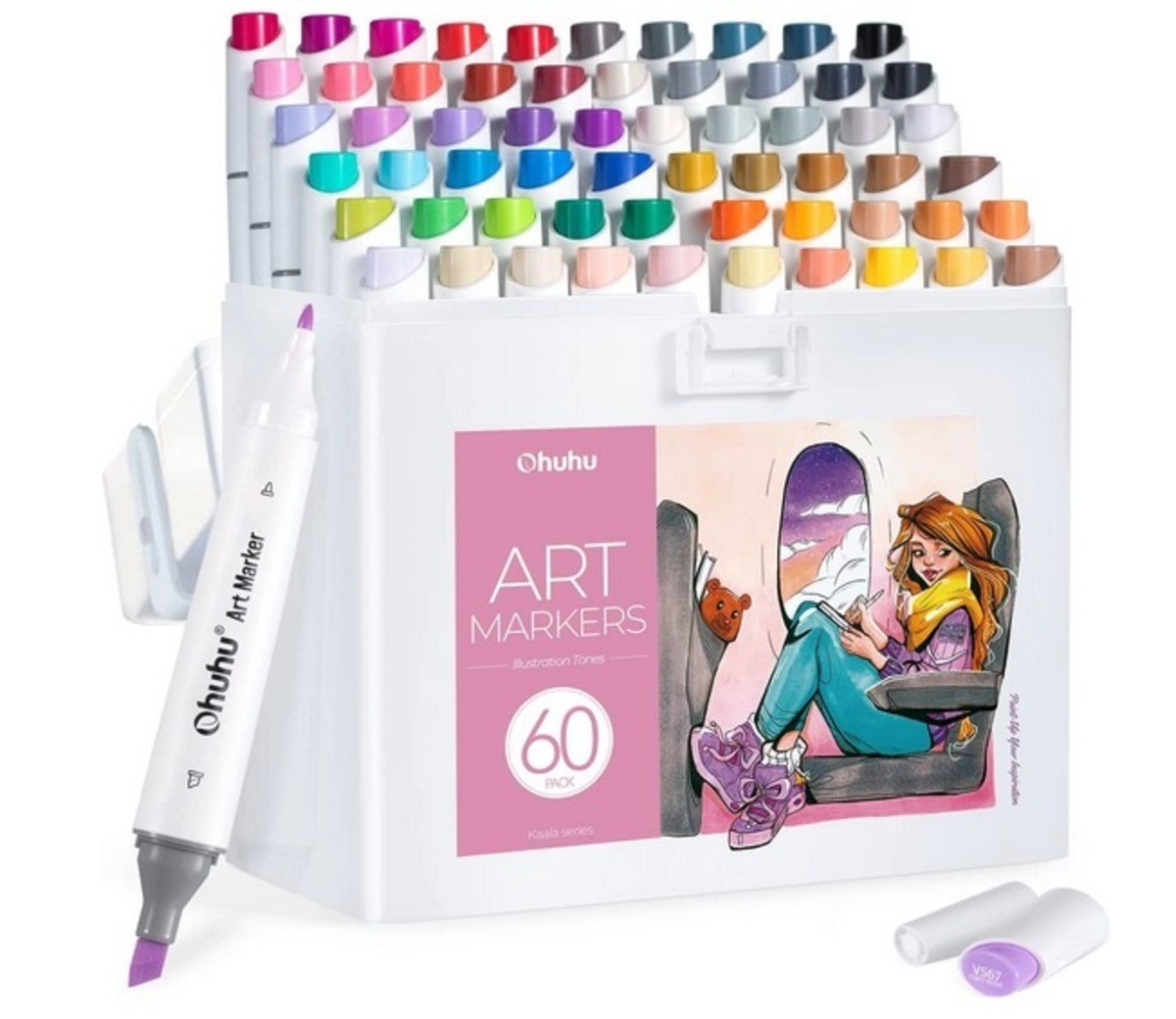 Ohuhu Alcohol Markers 320 Colors Brush & Fine Extra Wide Broad Tip 6 Colors  Bundle