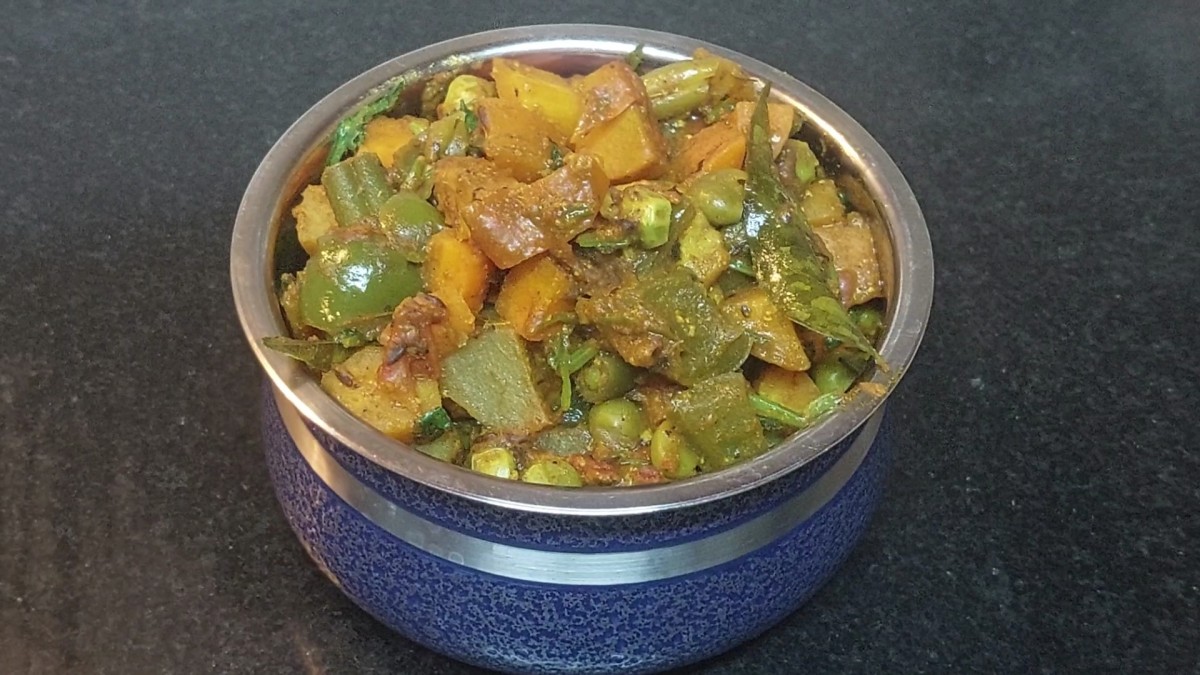 Mixed vegetable fry is ready to serve. Serve hot with rice, roti or chapati and enjoy.