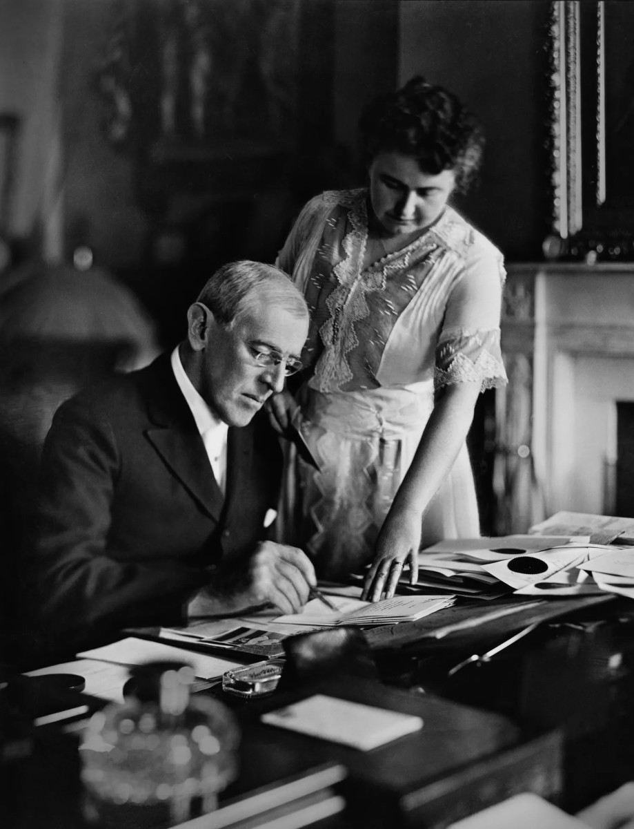 President Wilson and First Lady Edith Wilson work together at the White House.