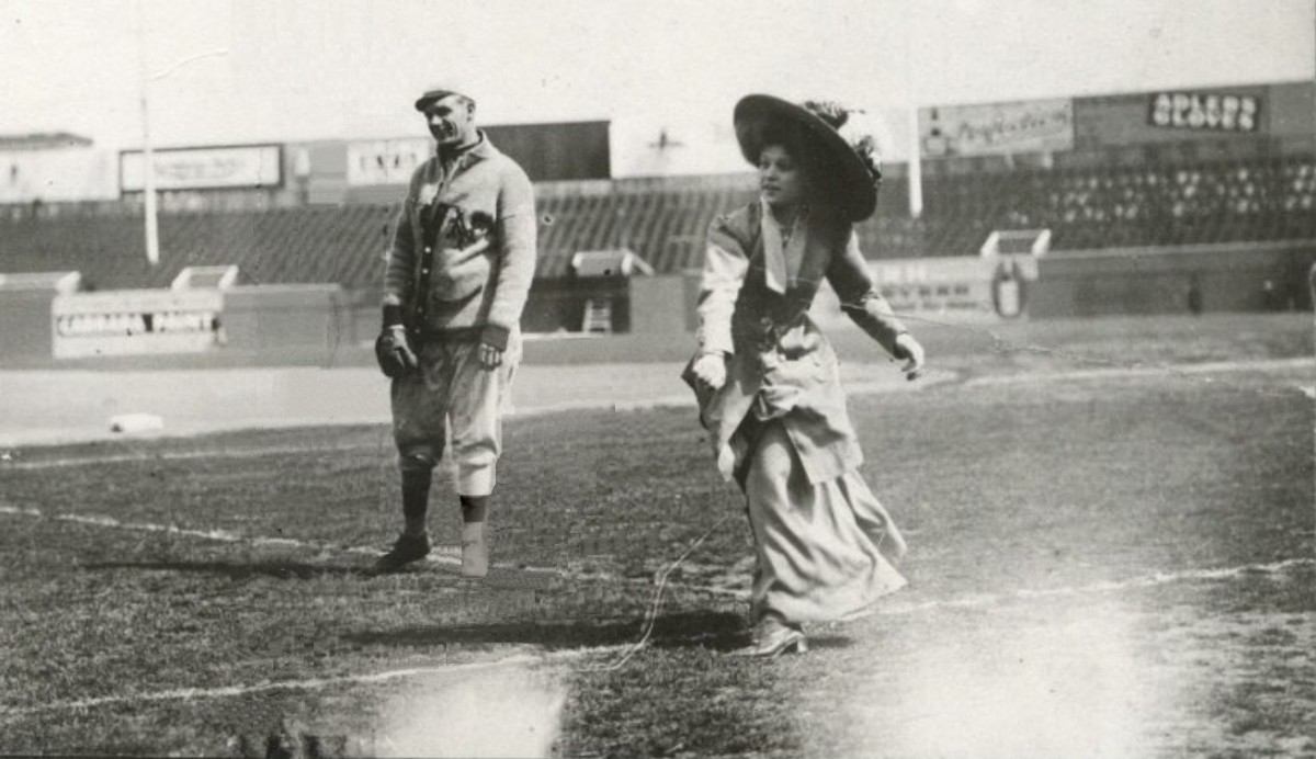 Ida Schnall working out with NY Giants pitcher Rube Marquard.