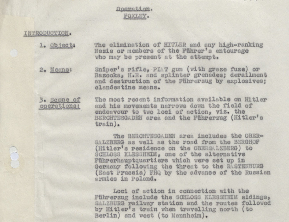 Assassination plots against Hitler are outlined in an SOE document.