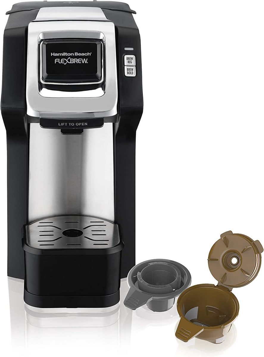 The Hamilton Beach 49979 FlexBrew single-serve coffee maker. This versatile machine is compatible with both pod packs and grounds