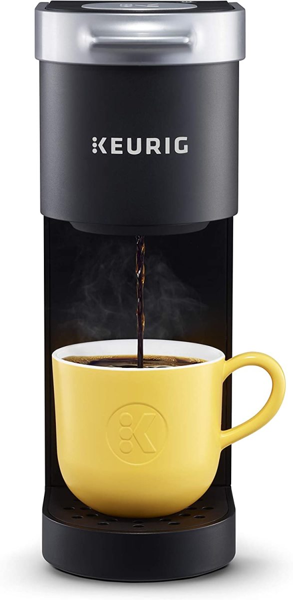 The Keurig K-Mini coffee maker. This single-serve coffee brewer uses K-Cup pods and has a compact design.