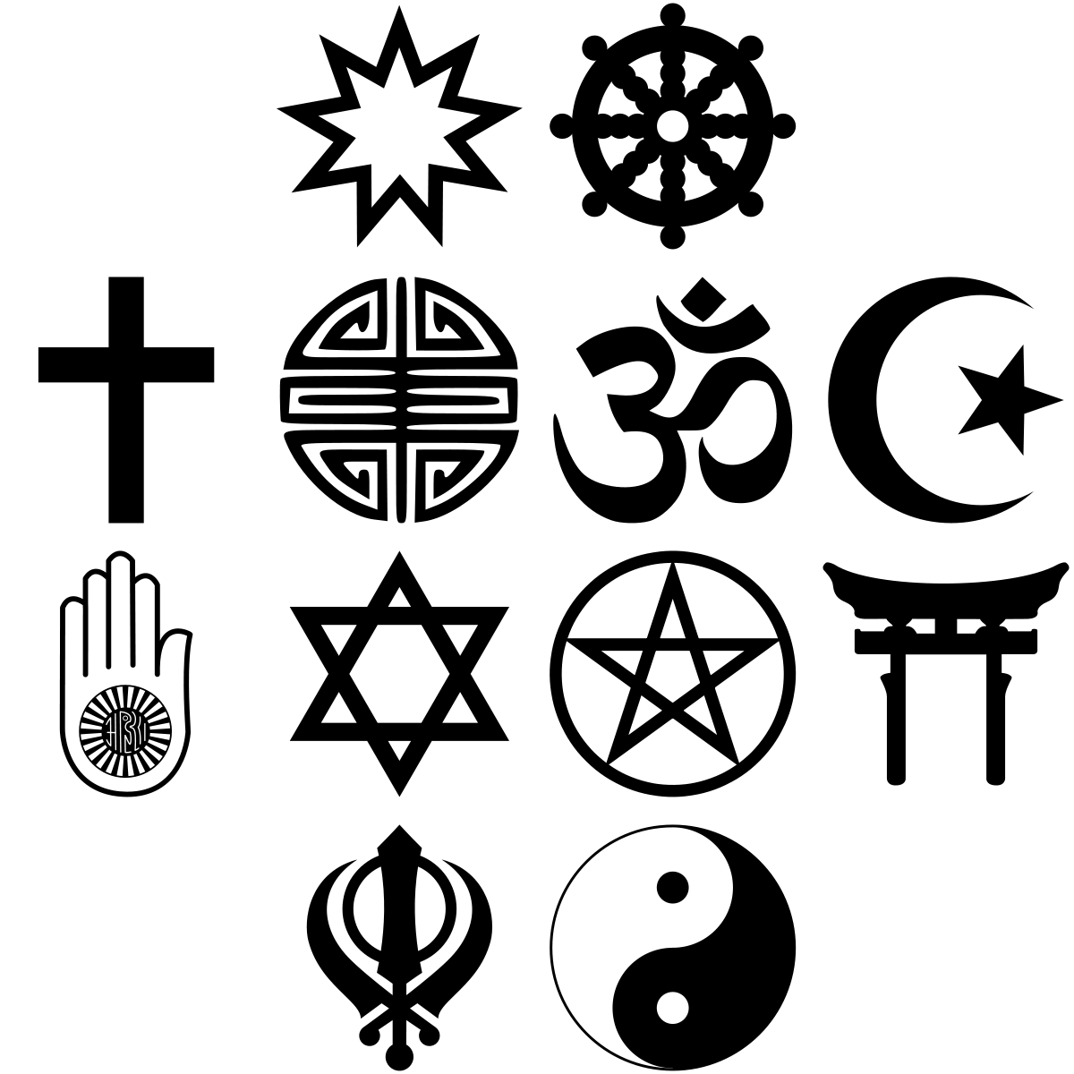 Symbols from twelve world religious movements