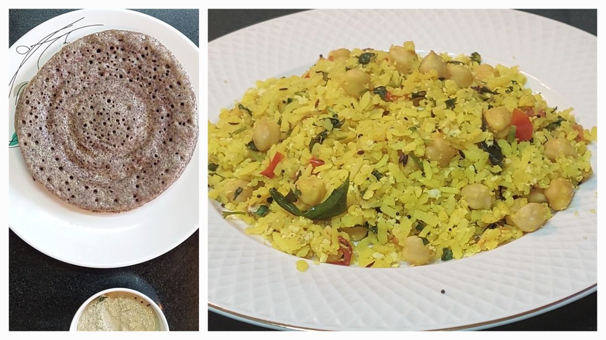 2 Breakfast Recipes-Millets Urad dal Dosa and Chana Poha