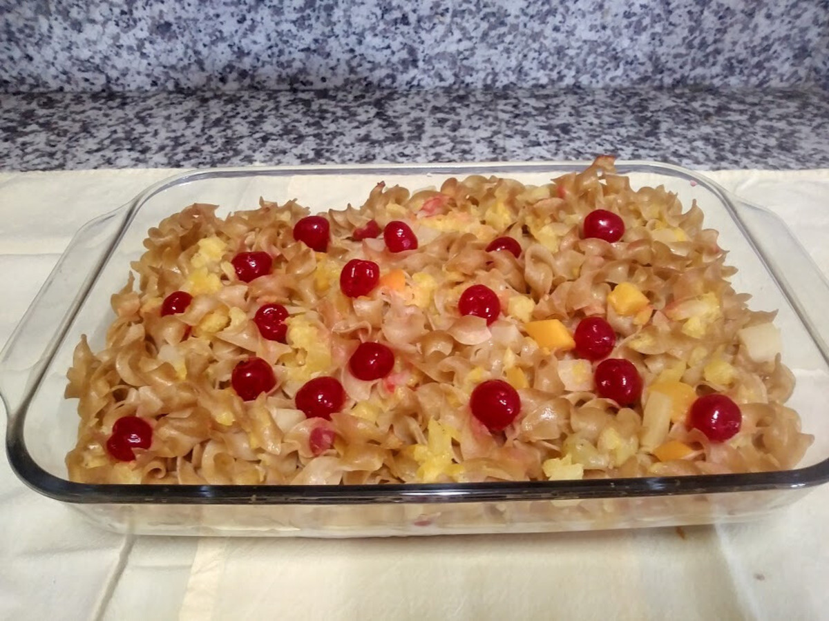 Egg Noodle, Pineapple and Fruit Cocktail Casserole
