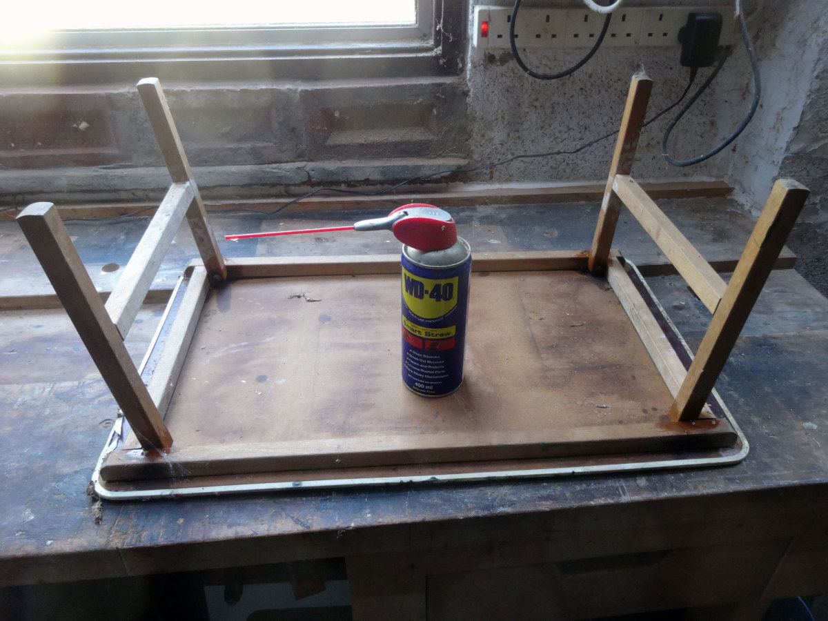 Upcycling Folding Bed Table from Hardboard Top to Solid Pine Wood Table